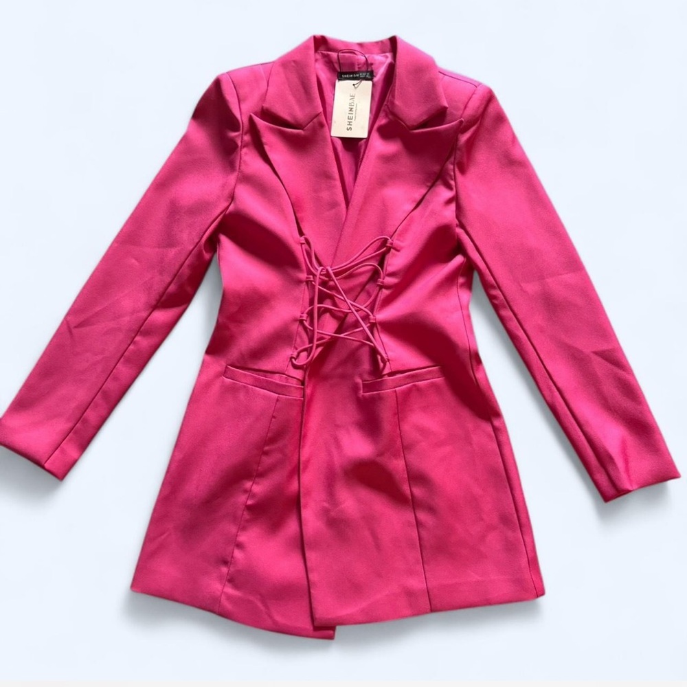 SHEIN Pink Blazer Tailored Suit Jacket